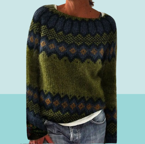 Freya – Islandischer Strickpullover mit Tribal-Blumen