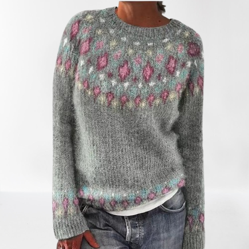 Freya – Islandischer Strickpullover mit Tribal-Blumen