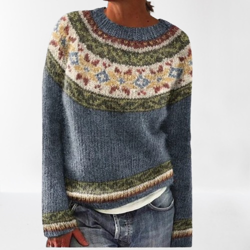 Freya – Islandischer Strickpullover mit Tribal-Blumen