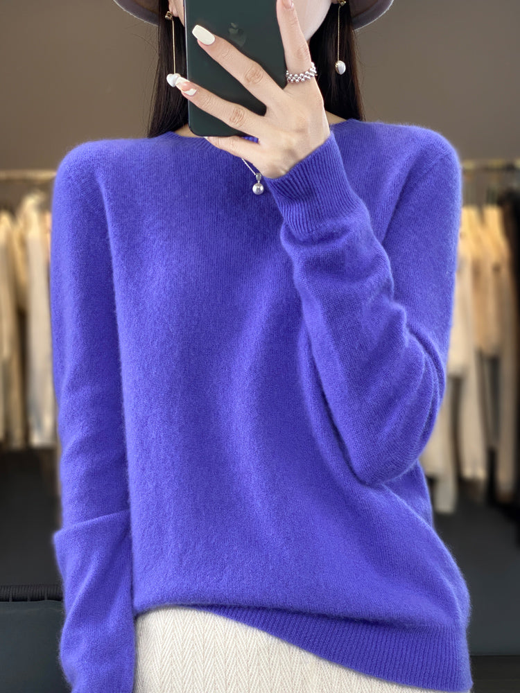 Brynn - Blauer Pullover mit O-Ausschnitt aus bequemer Wolle und Kaschmir